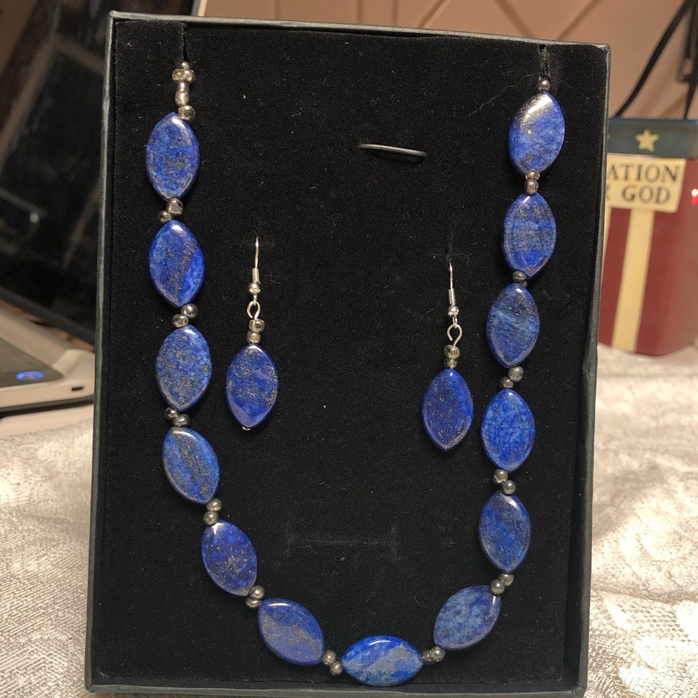 Blue necklace and earrings. Never been worn.